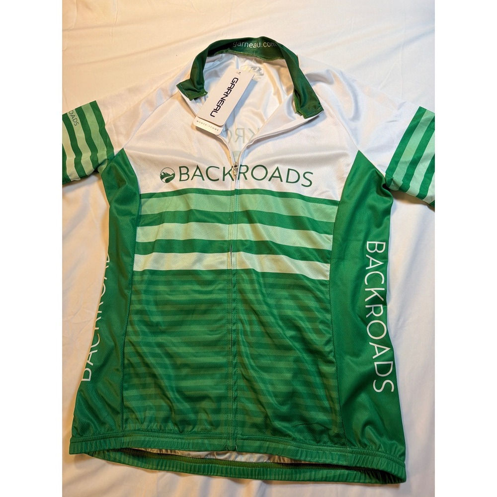 Louis Garneau Backroads Cycling Jersey Womens M Green White Full Zip 3M42270